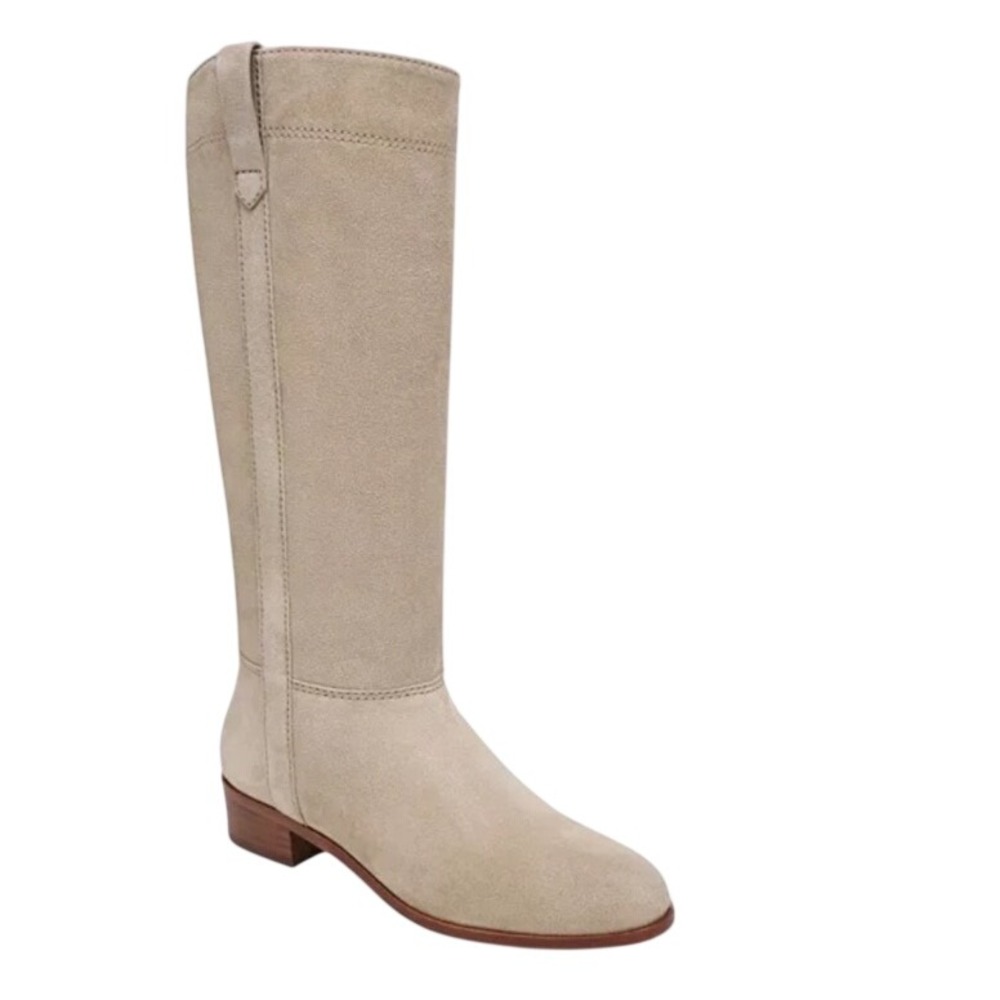 Veronica Beard Dwyer Wide Calf Pull On Suede Boots Sand Beige Size 9.5